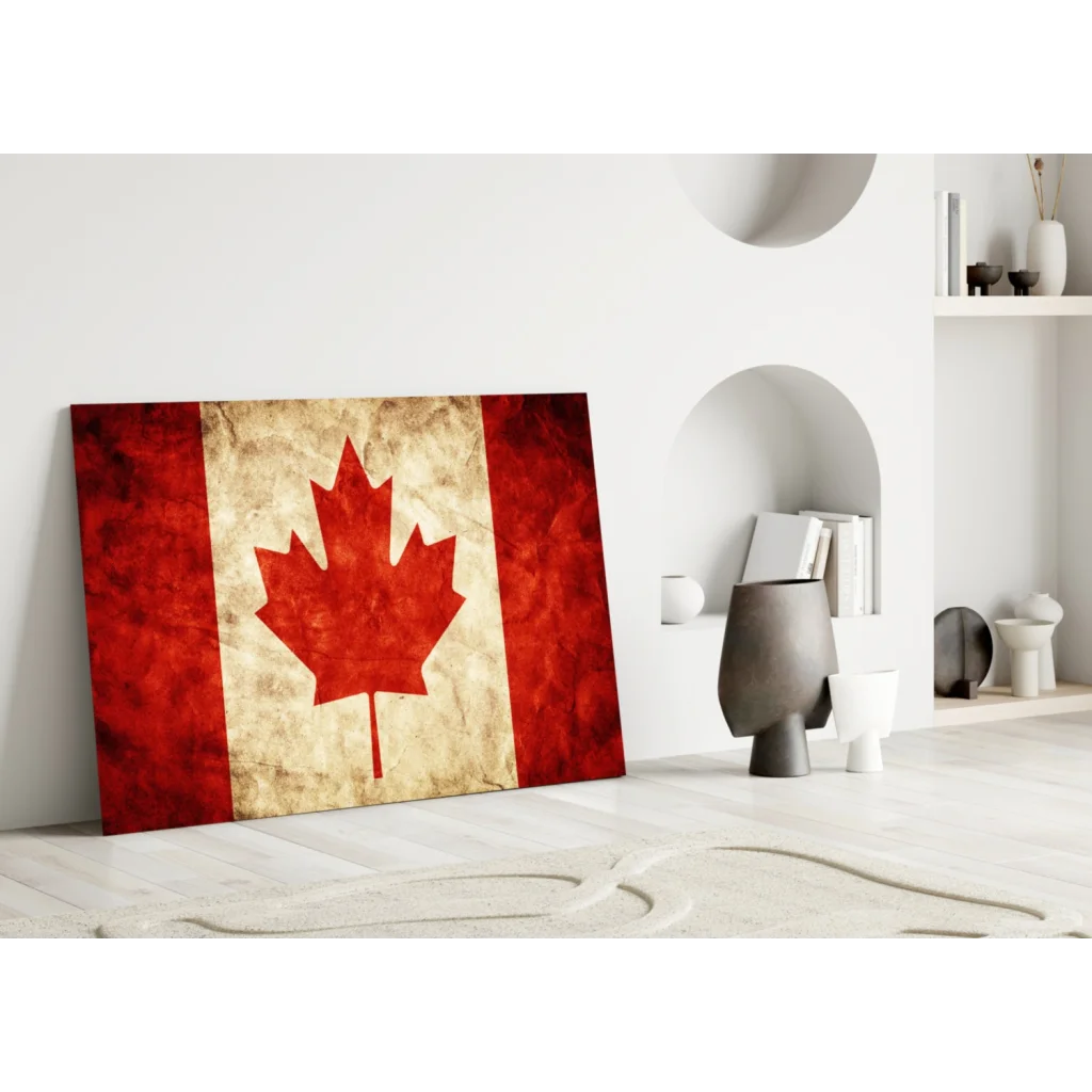 Vintage Canadian Flag Canvas Wall Art with Distressed Maple Leaf | Modern Wall Art Decor | vintageantiquesgifts.com