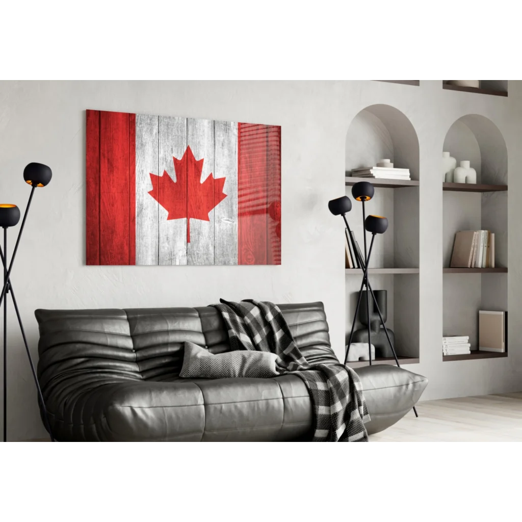 Rustic Canadian flag wall art on wooden panel canvas