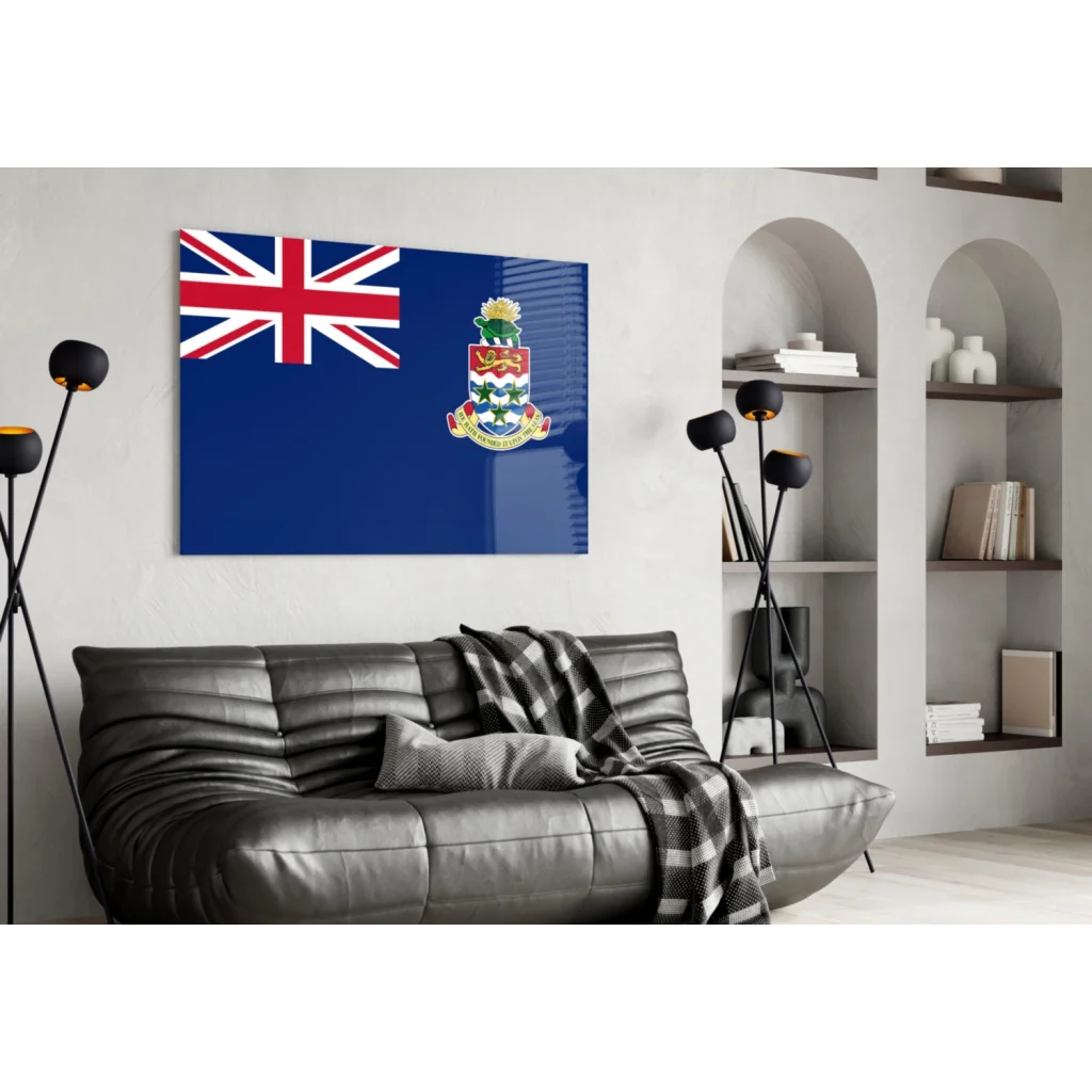 Glossy Fiji flag insigne glass art print with Union Jack and coat of arms