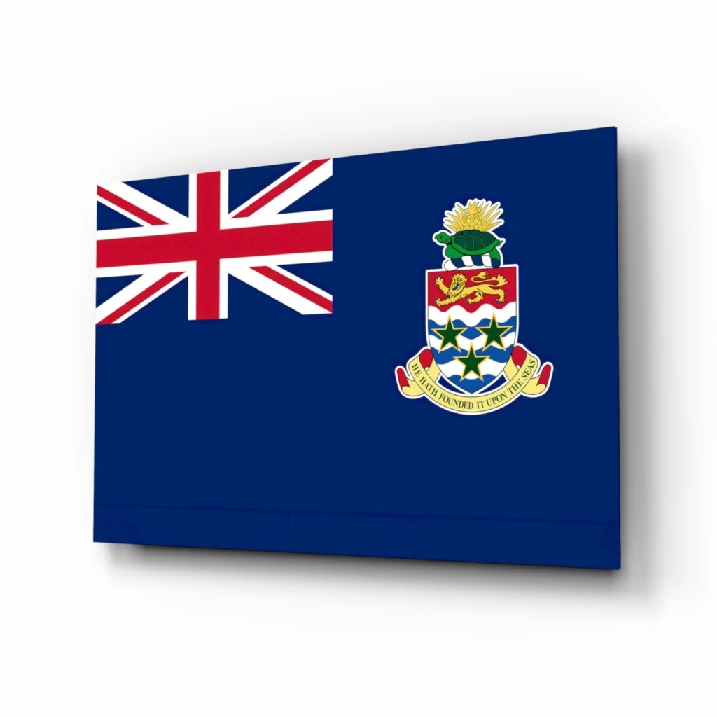 Stunning Cayman Islands flag insigne glass art print with turtle emblem