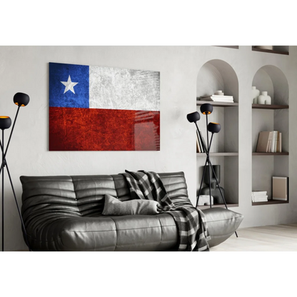 Distressed Chilean flag canvas wall art with rustic texture