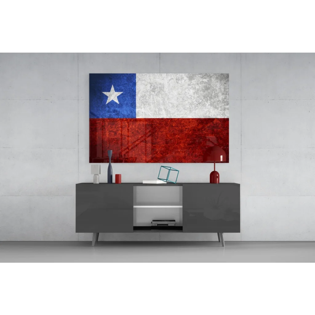 Distressed Chilean flag canvas wall art with rustic texture