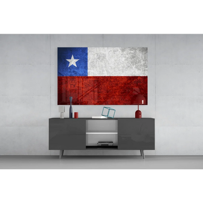 Distressed Chilean flag canvas wall art with rustic texture