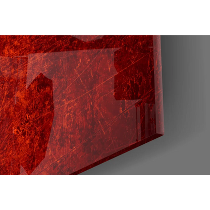 Translucent red marbled glass wall art with scratches, Chilean flag style