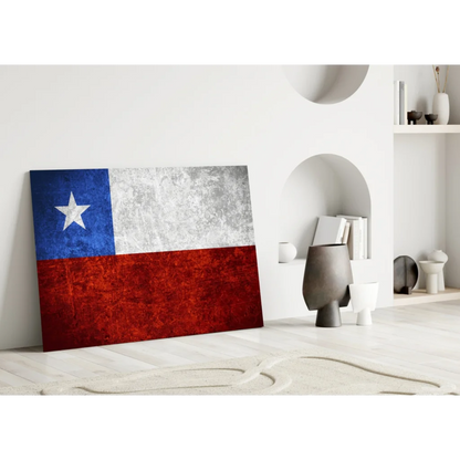 Distressed Chilean flag canvas wall art with rustic textured finish