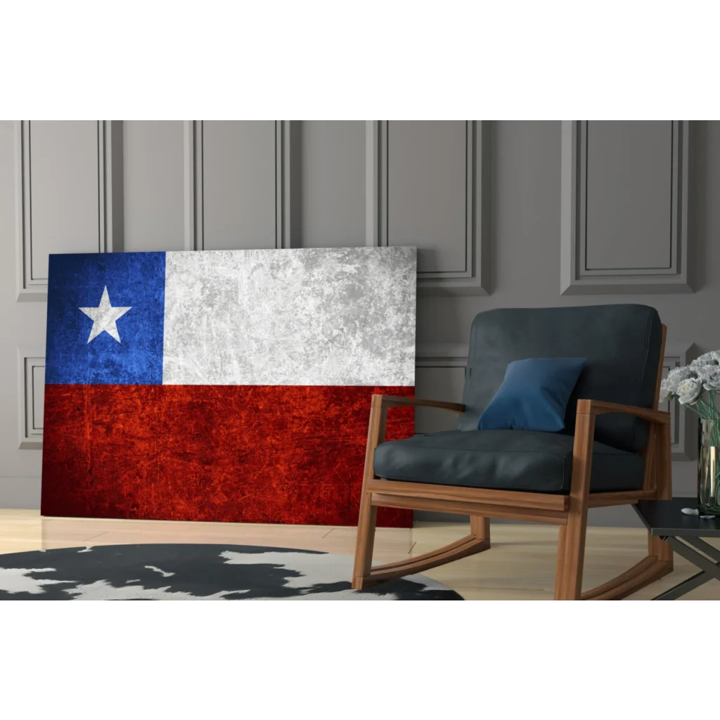 Distressed Chilean flag canvas wall art with rustic texture