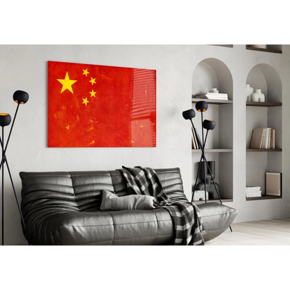 Vibrant Chinese flag canvas wall art with bold red and yellow stars