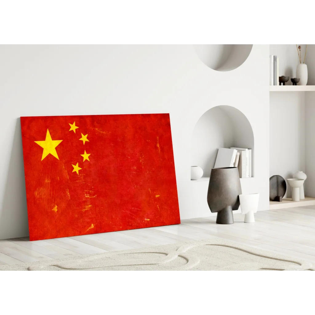 Vibrant Chinese flag canvas wall art with bold red background and yellow stars