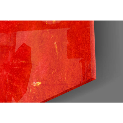 Vibrant red translucent glass wall art gemstone with golden inclusions