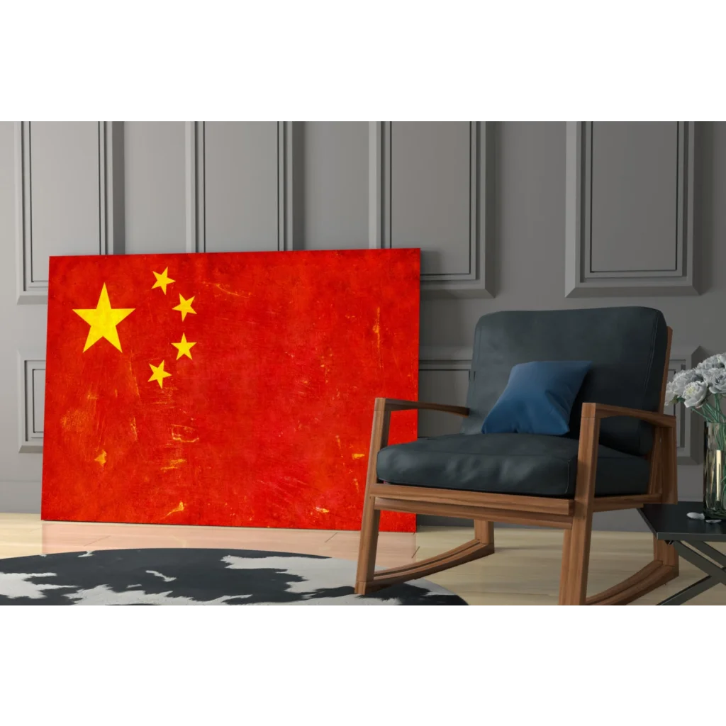 Vibrant red Chinese flag canvas wall art with textured finish and golden stars