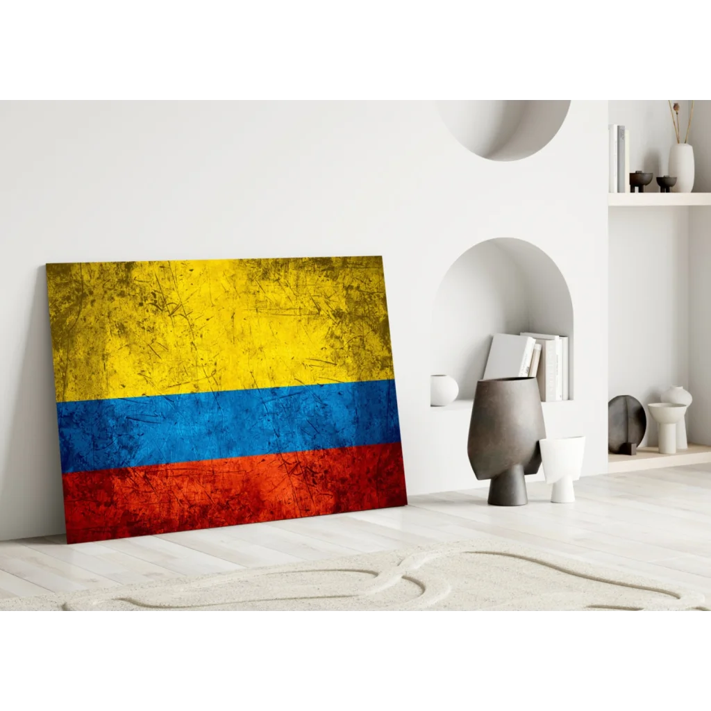Vintage Colombian Flag Canvas Wall Art with Distressed Finish | Modern Wall Art Decor | vintageantiquesgifts.com
