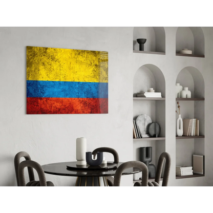 Vibrant textured Colombian flag canvas wall art with distressed finish