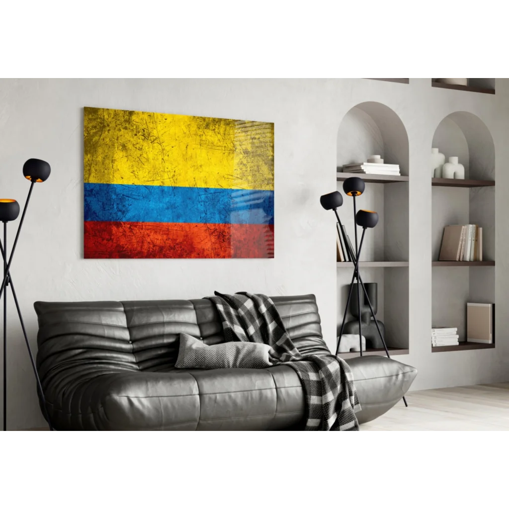 Vintage Colombian Flag Canvas Wall Art with Distressed Finish | Contemporary Home Wall Art | vintageantiquesgifts.com