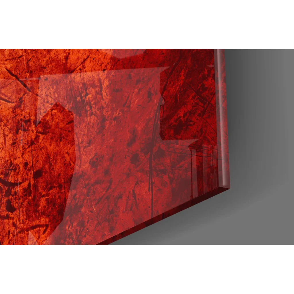 Vibrant red textured glass wall art with Czech flag grunge crackle