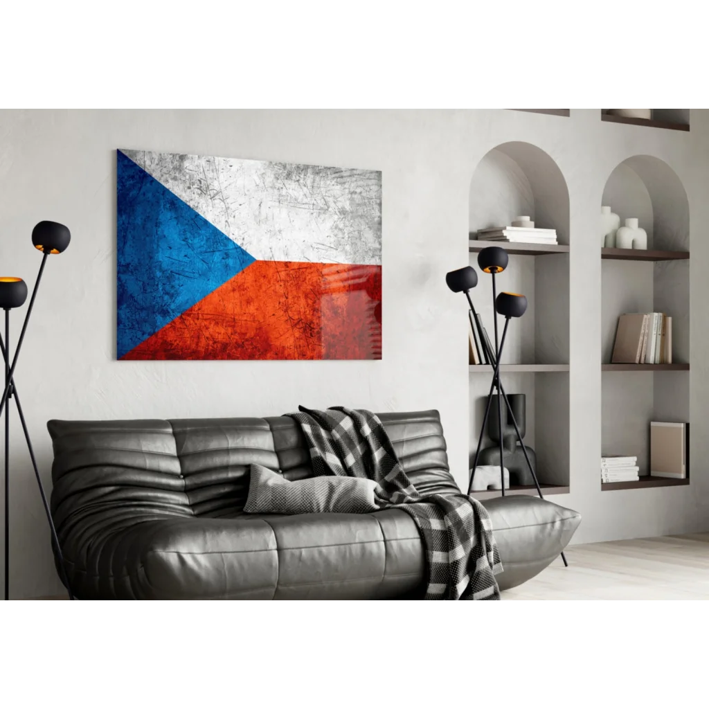 Distressed Czech flag canvas wall art with grunge texture