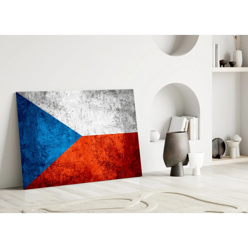 Distressed Czech flag canvas wall art with grunge texture