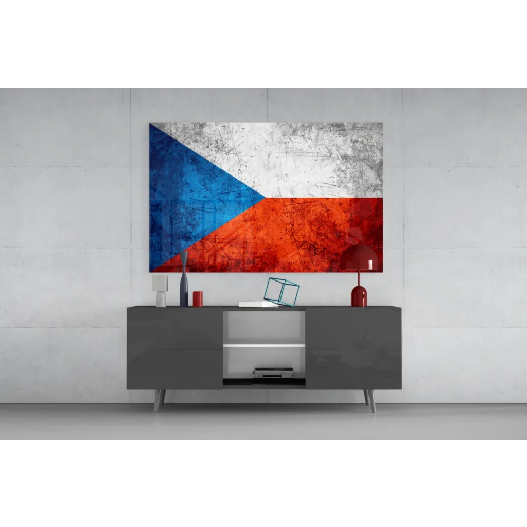 Distressed Czech flag wall art canvas with grunge texture