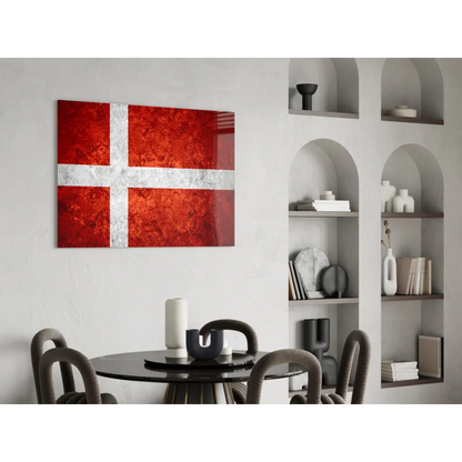 Textured Danish flag wall art canvas with glossy red and white marble finish