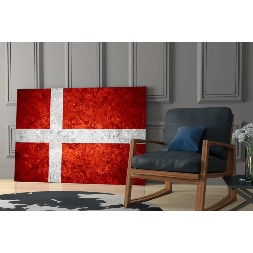 Textured Danish flag wall art canvas with distressed red and white finish
