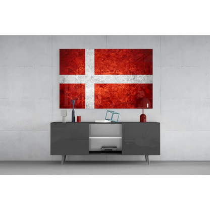 Textured Danish flag wall art canvas in red and white distressed finish