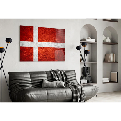 Textured Danish flag wall art canvas with glossy red finish
