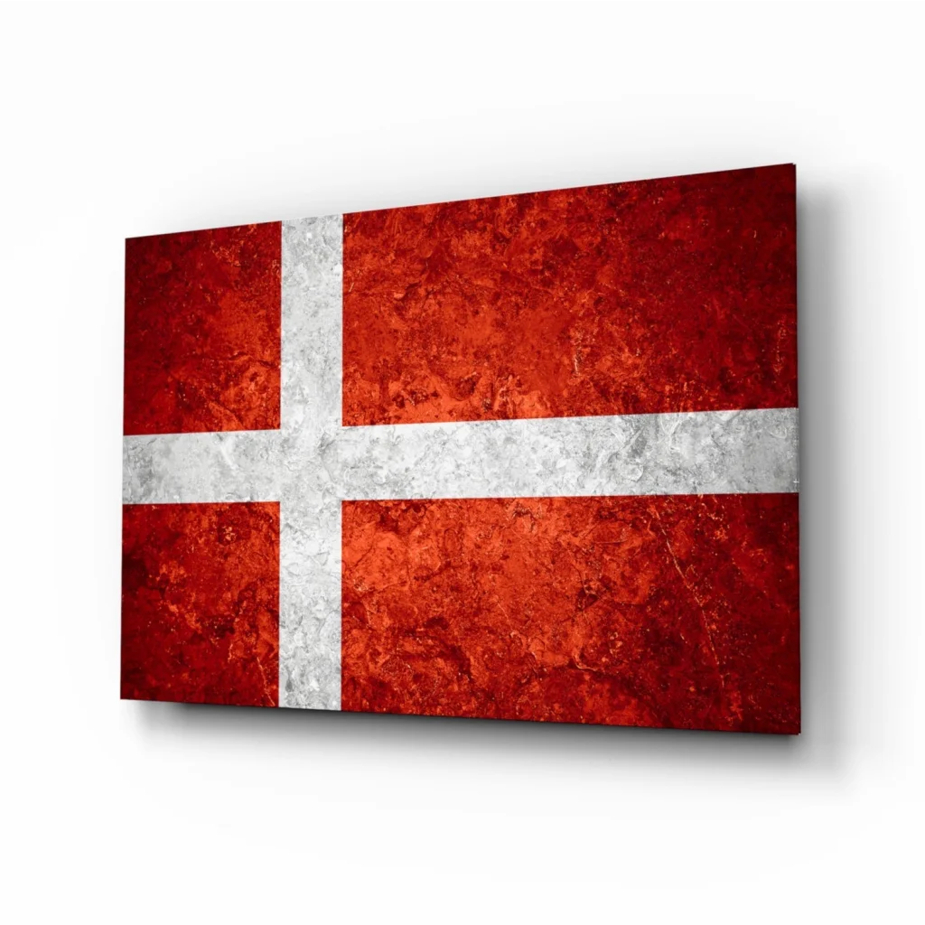 Textured Danish flag wall art canvas with distressed red finish