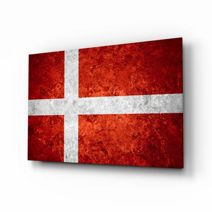 Textured Danish flag wall art canvas with distressed red finish