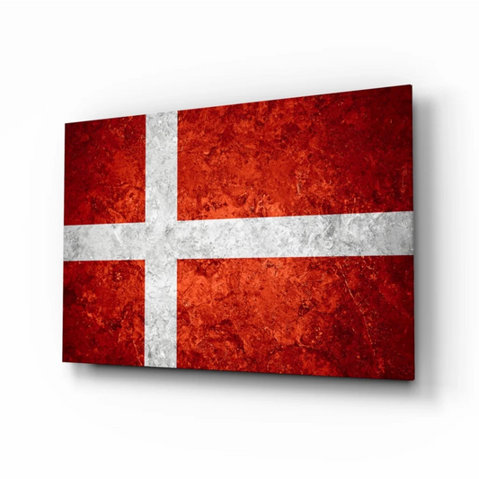 Textured Danish flag wall art canvas with distressed red finish