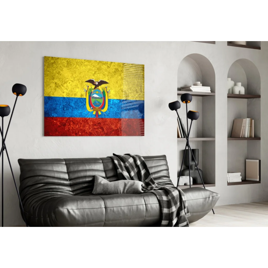 Ecuadorian flag canvas wall art with vibrant metallic texture
