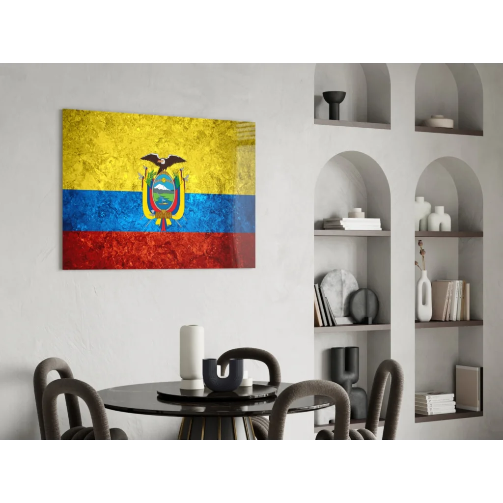 Vibrant Ecuadorian flag wall art canvas with textured gold blue red stripes