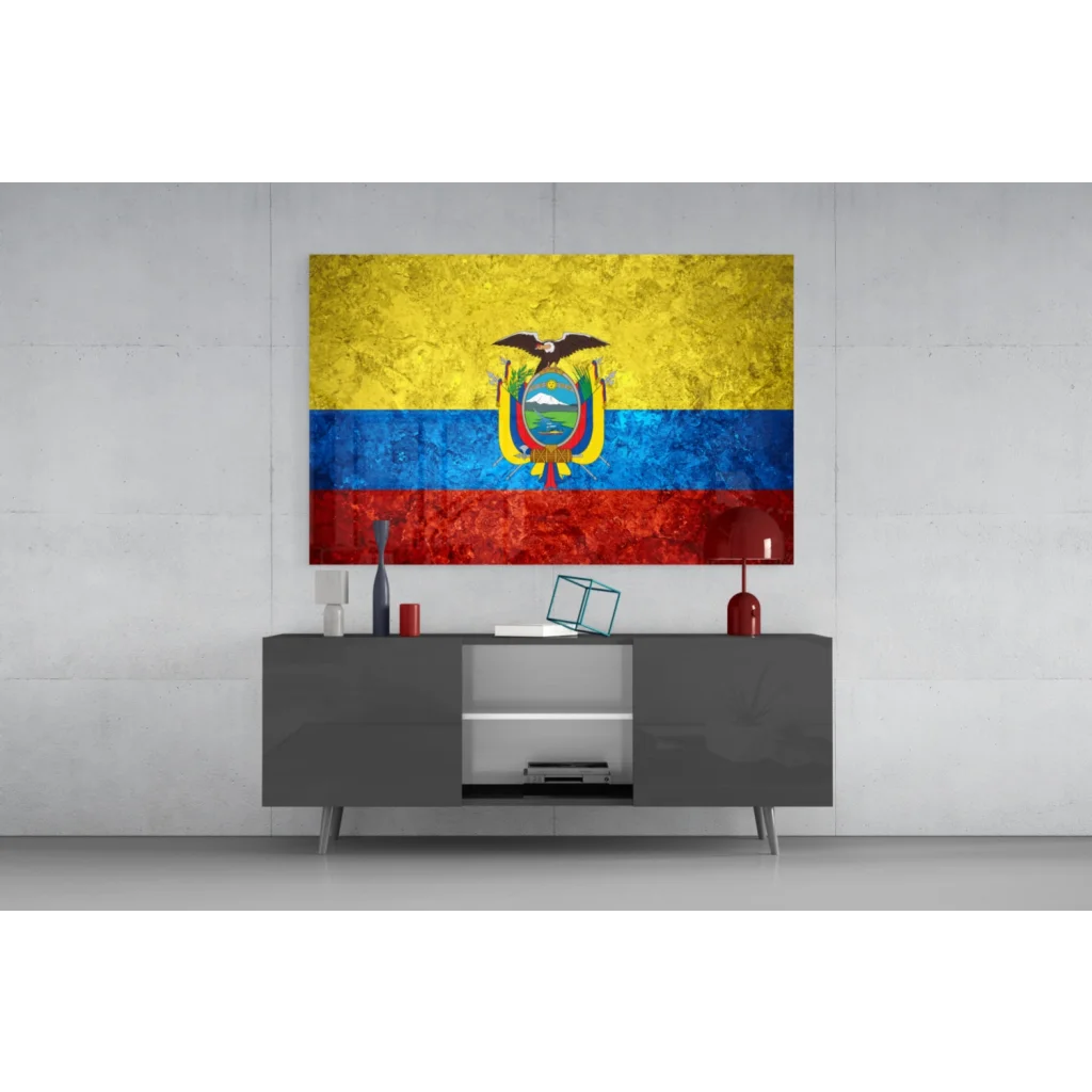 Ecuador flag canvas wall art with vibrant metallic texture