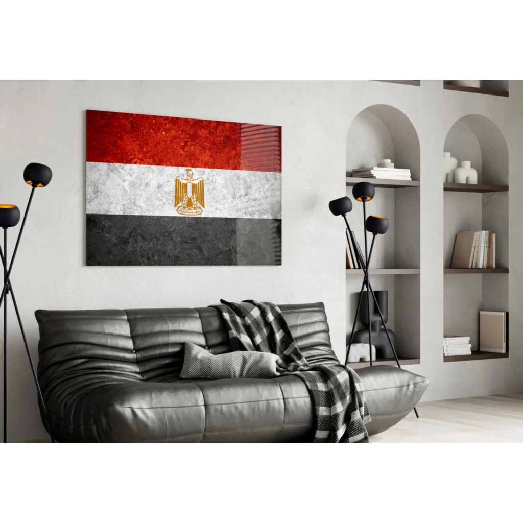 Egyptian Flag Canvas Wall Art with Golden Eagle Emblem | Contemporary Home Wall Art | vintageantiquesgifts.com