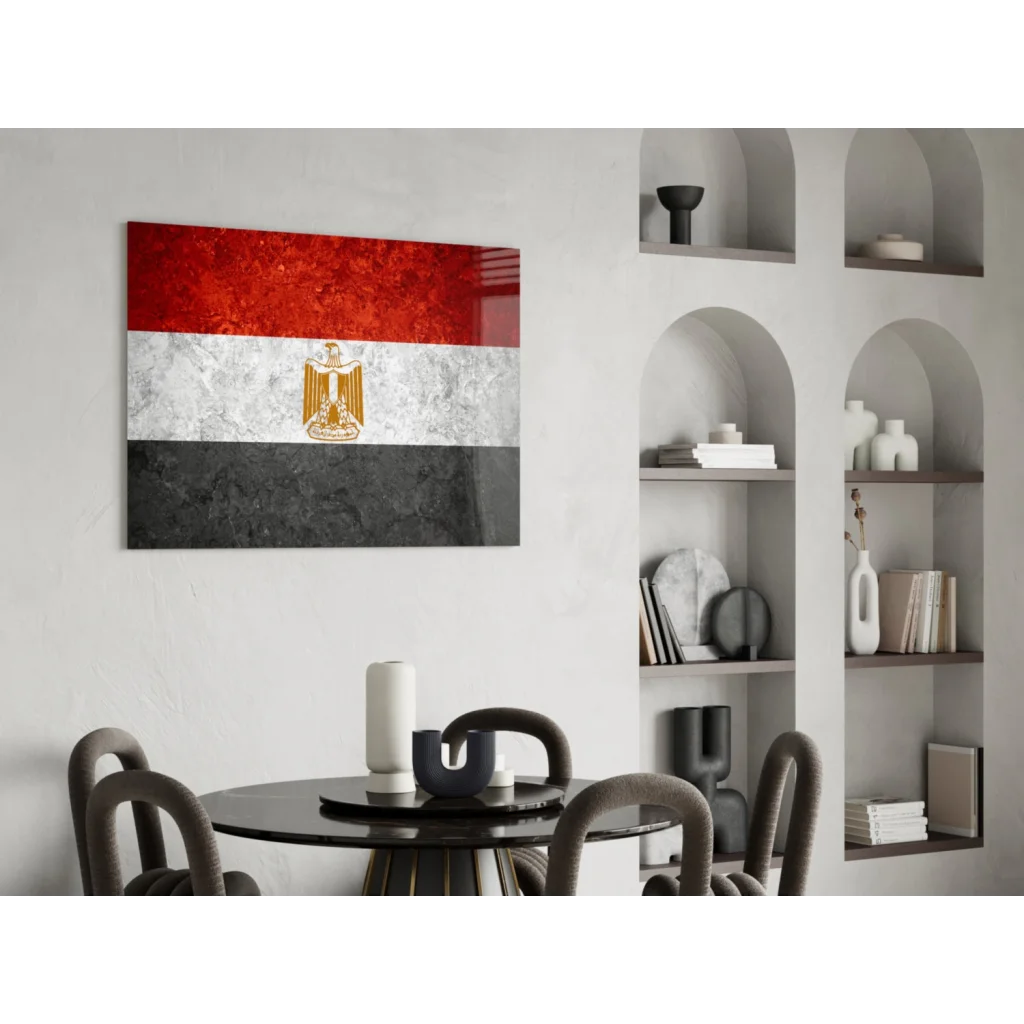 Modern Egyptian flag canvas wall art with golden eagle on textured red black background