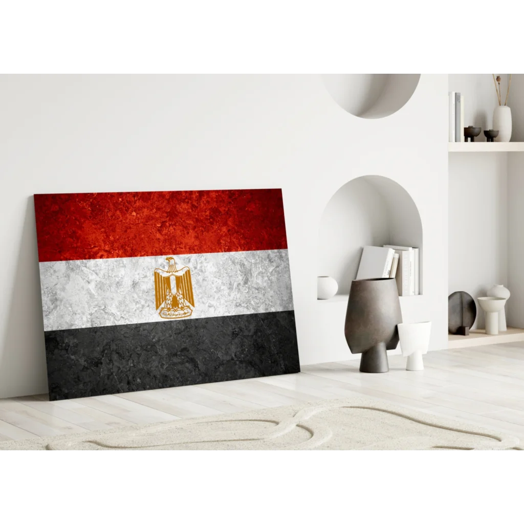 Egyptian Flag Canvas Wall Art with Golden Eagle Emblem | Modern Wall Art Decor | vintageantiquesgifts.com
