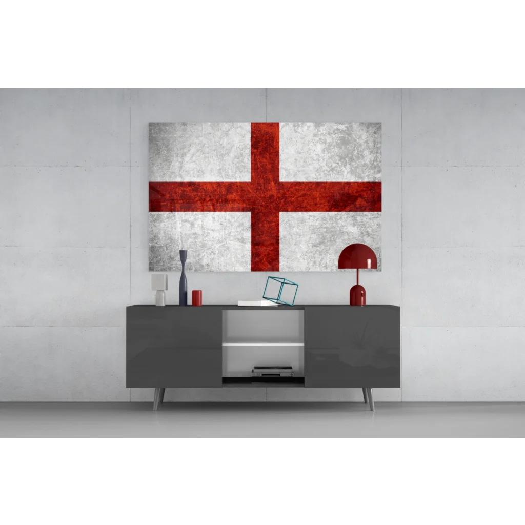 Distressed English flag canvas wall art with bold red cross