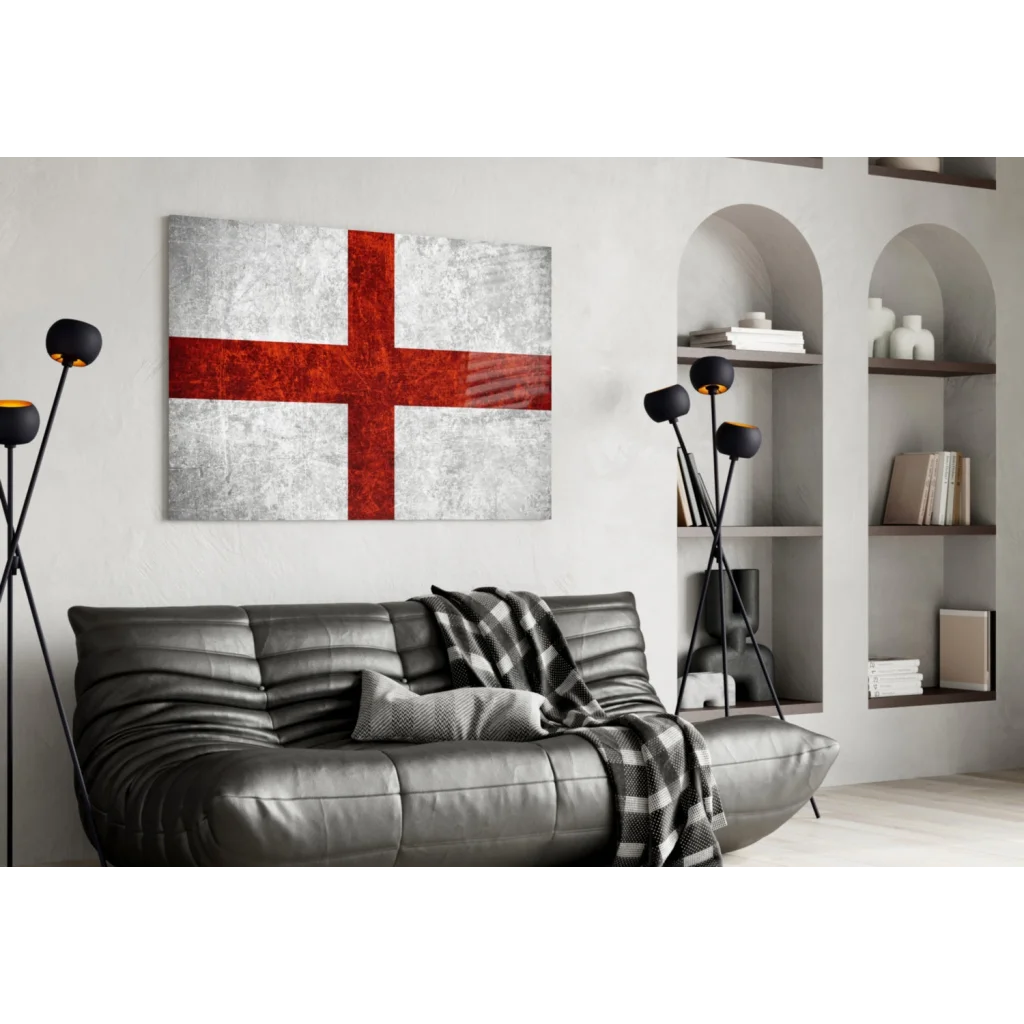 Distressed English Flag Canvas Wall Art with Bold Red Cross | Contemporary Home Wall Art | vintageantiquesgifts.com