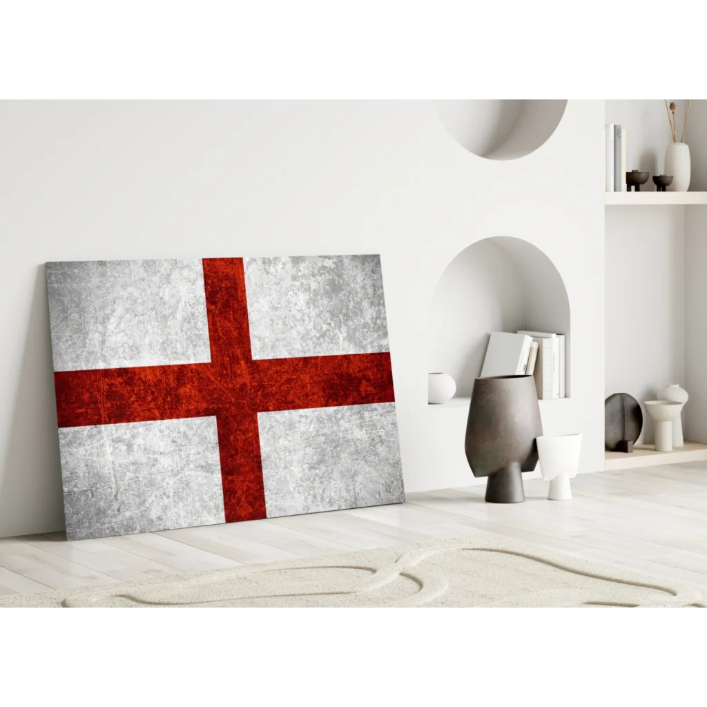Distressed English Flag Canvas Wall Art with Bold Red Cross | Modern Wall Art Decor | vintageantiquesgifts.com