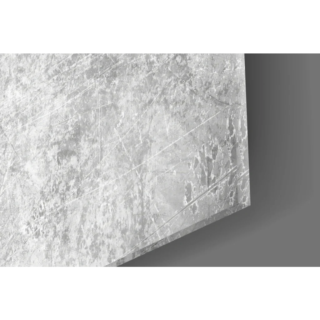Sleek translucent white marble slab as glass wall art with red cross