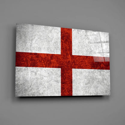 Distressed English Flag Canvas Wall Art with Bold Red Cross | Glass Wall Art Print | vintageantiquesgifts.com