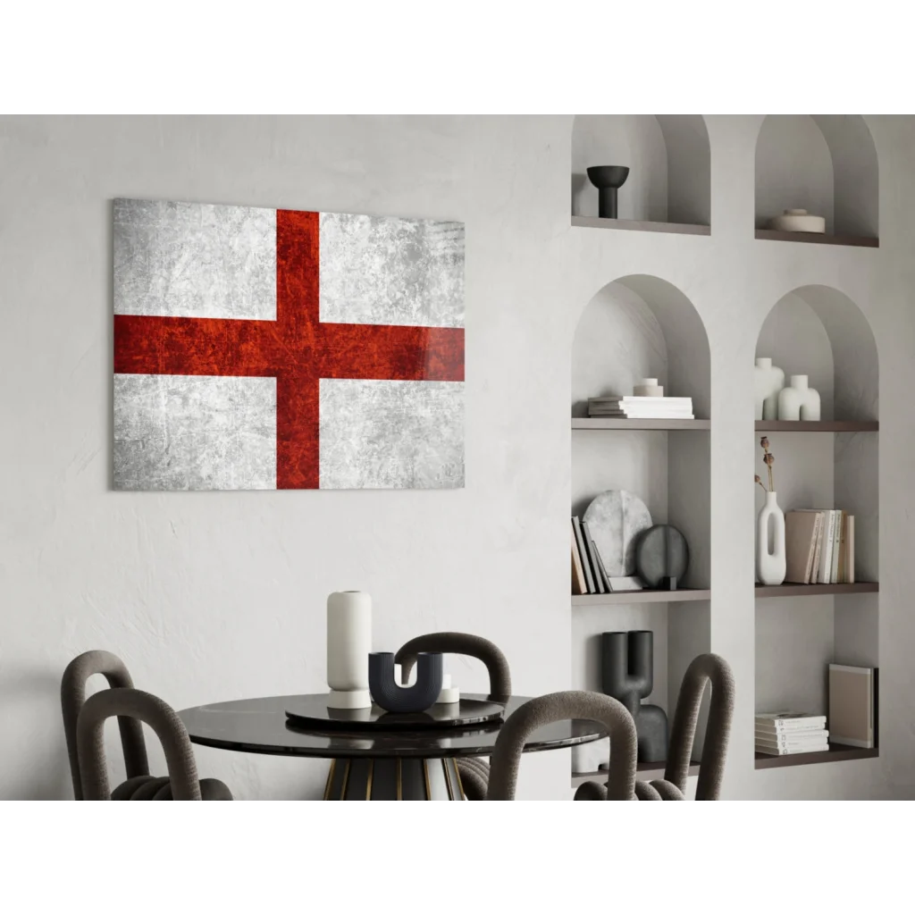 Distressed English flag canvas wall art with bold red cross