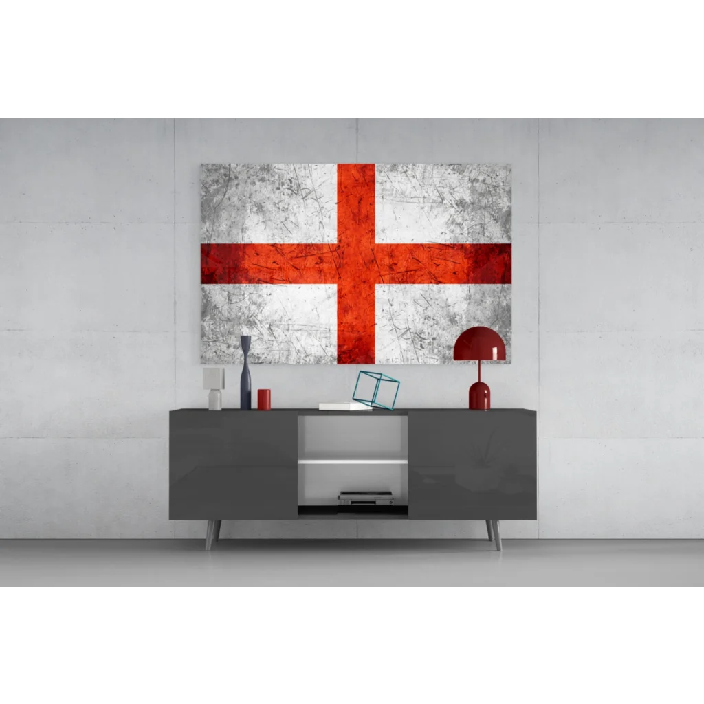 Distressed English flag canvas wall art with metallic finish