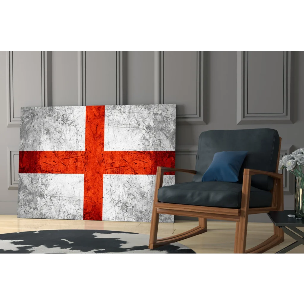 Distressed English flag canvas wall art with weathered metallic finish