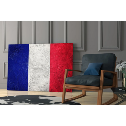 Bold French flag canvas wall art with vibrant textured stripes