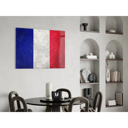Bold French flag canvas wall art with vibrant blue white red stripes