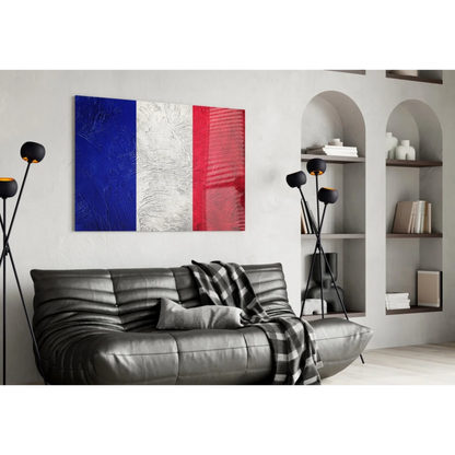 Bold French flag wall art canvas with vibrant blue white red stripes