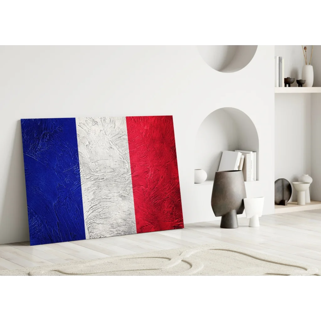 Bold French flag canvas wall art with vibrant textured stripes