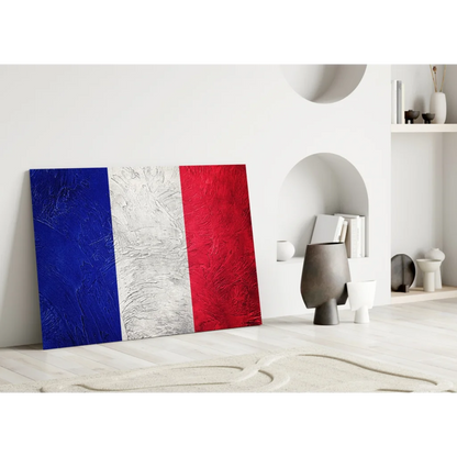 Bold French flag canvas wall art with vibrant textured stripes
