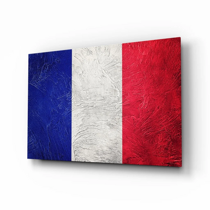 Bold French flag canvas wall art with vibrant blue white red stripes