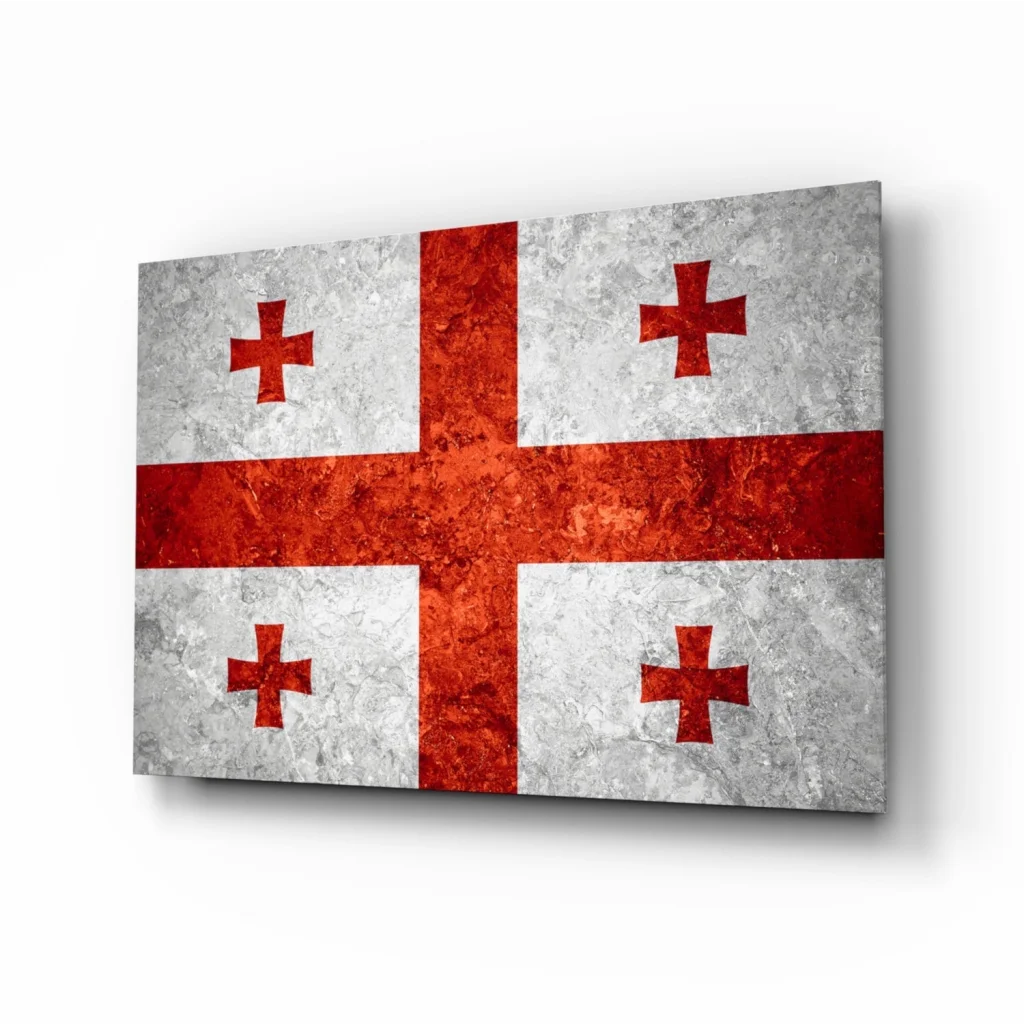 Distressed Georgian flag canvas wall art with metallic silver finish