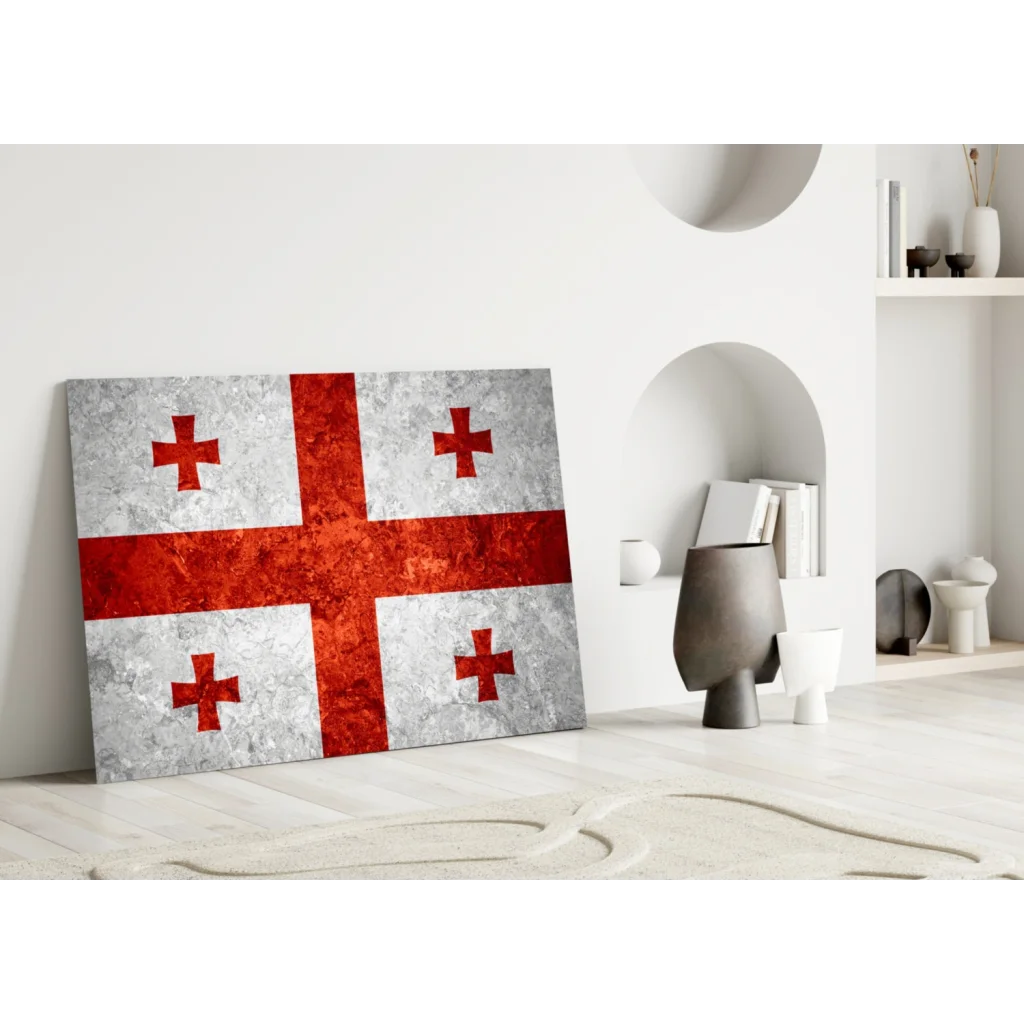 Distressed Georgian flag canvas wall art with metallic finish